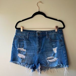 Denim High Rose Cut off shorts